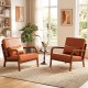 Two modern accent chairs with brown faux leather upholstery and rubber wood frames, perfect for living rooms or reading.