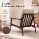 Modern accent chair with rubber wood frame and beige padded cushion, perfect for living room relaxation and support.