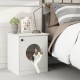 Modern cat litter box enclosure in white with a cat emerging from the side, perfect for stylish pet-friendly spaces.