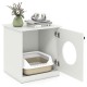 Modern cat litter box enclosure in white, designed for small to large cats, featuring a stylish open door and.