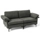 Gray modern fabric loveseat sofa featuring plush backrest cushions and armrest pillows, perfect for stylish apartment.