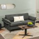 Gray modern fabric loveseat sofa with metal legs and armrest pillows, ideal for apartment or office seating.