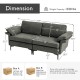 Gray modern fabric loveseat sofa with metal legs, featuring backrest cushions and armrest pillows for comfort.