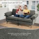 Gray modern fabric loveseat sofa with metal legs and armrest pillows, perfect for apartments and offices.