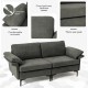 Gray modern fabric loveseat sofa with metal legs, featuring cozy backrest cushions and comfortable armrest pillows.