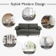 Gray modern fabric loveseat sofa with metal legs and armrest pillows, ideal for apartments and offices.