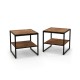Two modern side tables with a rustic wood finish and metal frames, ideal for living room storage and décor.