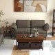 Modern fabric loveseat sofa with accent chair and two side tables, featuring durable metal frames and a cozy design.