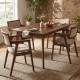 Beige upholstered dining chairs with arms, featuring solid rubber wood frames, ergonomic design, and mid-century modern.