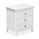 Modern Farmhouse 3-drawer nightstand in white with wood grain accents, featuring sleek knobs for stylish storage.