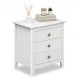 Modern farmhouse 3-drawer nightstand in white with wood grain accents, perfect for bedroom storage and decor.