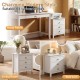 Modern farmhouse 3-drawer nightstand in white with wood grain accents, perfect for bedroom or living room storage.
