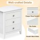 Modern farmhouse 3-drawer nightstand in white with elegant wood texture and chic knobs, ideal for bedroom storage.