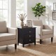 Modern Farmhouse 3-drawer nightstand in black with wood grain accents, ideal for living room or bedroom storage.