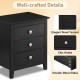 Modern farmhouse 3-drawer nightstand in black with elegant wood texture and chic knobs, perfect for bedroom storage.