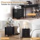 Modern farmhouse nightstand in black with three drawers and wood grain accents, suitable for study room organization.