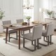 Set of four gray modern farmhouse dining chairs with thick padded seats, perfect for comfortable family gatherings.