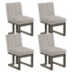 Set of 4 modern farmhouse dining chairs with gray fabric upholstery and thick padded seats for comfortable dining.