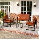Modern 2-seater loveseat sofa in brown PU leather with removable back pillows, perfect for small living spaces.