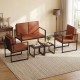 Modern loveseat sofa set in brown PU leather with a solid metal frame, perfect for small living rooms or office lounges.