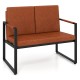 Brown modern loveseat sofa with PU leather cover and solid metal frame, perfect for small spaces and cozy conversations.