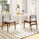 Modern padded dining chairs set of 2 with rubber wood legs, featuring gray linen fabric and a stylish farmhouse design.