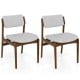Set of 2 modern padded dining chairs with rubber wood legs, featuring grey linen fabric for comfort and style.