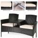 Close-up view of the modern patio conversation set's removable cushion cover, showcasing high-density sponge and zipper.