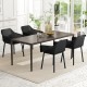 Modern dining table set featuring two ergonomic black plastic chairs with breathable mesh backs for stylish comfort.
