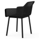 Black ergonomic dining chair with breathable mesh backrest, designed for comfort and durability in modern spaces.
