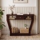 Modern brown sofa accent table featuring a drawer and open shelf, perfect for displaying decor and storing items.