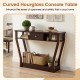 Curved hourglass console table in brown features a drawer and open shelf for stylish storage and display in any home.