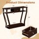 Modern brown sofa accent table with drawer and open shelf, featuring dimensions of 43" x 12" x 32" for versatile home decor.