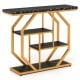 Modern 4-tier console table with faux marble tabletop and gold metal frame, perfect for living room or hallway.