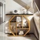 Modern 4-tier console table with faux marble tabletop and geometric design, perfect for hallway or living room.