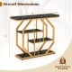 Modern 4-tier console table with faux marble tabletop in black, featuring geometric design for stylish living room.