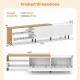 Product dimensions of the Modern TV Stand for 80-inch TVs, featuring storage shelves and cabinets for organized.