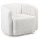 Curved backrest accent chair in white sherpa fabric, 360-degree swivel, perfect for living room or home office.