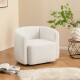 White sherpa accent chair with curved backrest and armrests, perfect for cozy living room relaxation or reading.