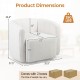 Product dimensions of the Modern Upholstered Sherpa Accent Chair with curved backrest, measuring 23" x 23", supports.