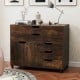 Modern vertical 5-drawer mobile chest in brown with door and casters, ideal for study or office storage solutions.