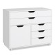 Modern vertical 5-drawer mobile chest in white with door and casters, ideal for study room or office storage.