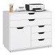 Modern vertical 5-drawer mobile chest in white with door and casters, ideal for office or study room organization.