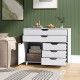 Modern vertical 5-drawer mobile chest in white with door and casters, ideal for organized storage in any room.