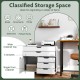Modern vertical 5-drawer mobile chest in white with spacious top, ideal for organizing office supplies and decor.
