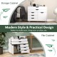 Modern vertical 5-drawer mobile chest in white with casters, ideal for organized storage in study, living room, or office.