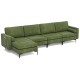 Side view of the modular L-shaped sectional sofa in army green, featuring soft bolsters and a sturdy metal frame for.