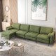 Modular L-shaped 4-seat sectional sofa in army green suede with reversible chaise and USB ports for convenient charging.