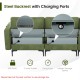 Modular L-shaped sectional sofa in army green with USB ports, 3-hole socket, and hidden storage space for convenience.