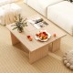 L-shaped modular coffee table set in oak, featuring rounded corners and a space-saving design for small spaces.